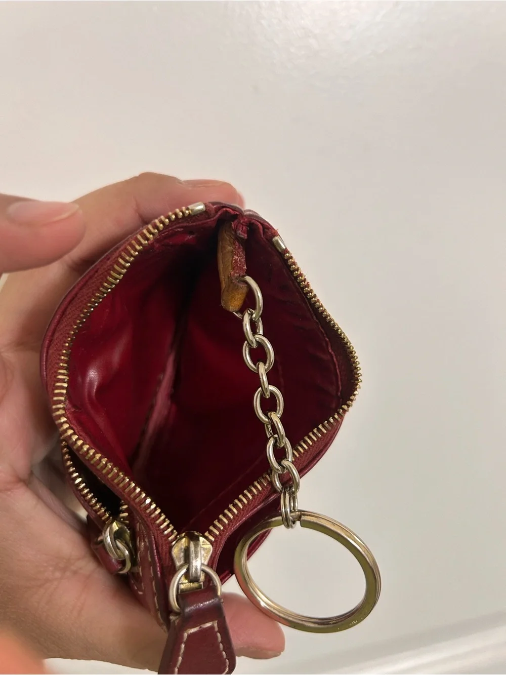 Dooney and Bourke Red Leather Mini Key Pouch with Chain